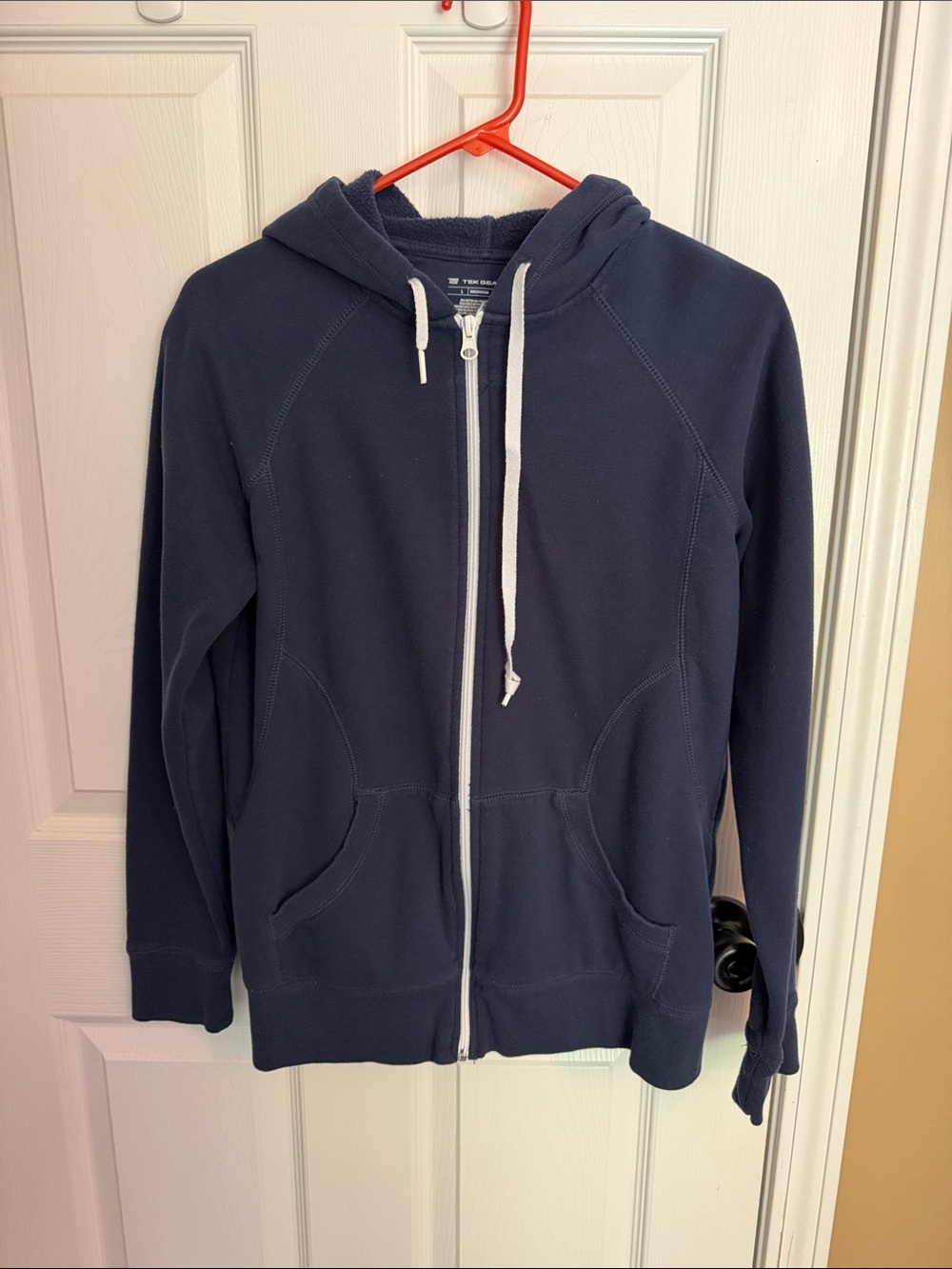 Tek Gear Navy Zip Hoodie with White Drawcords